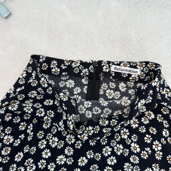 REFORMATION Bea Daisy Daisies Midi Skirt Black 0 - Picture 5 of 13
